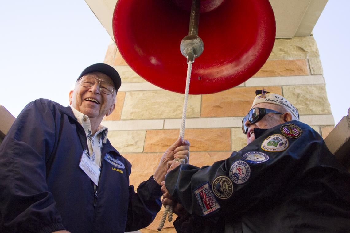 USS Arizona survivors Lauren Bruner and Clarendon Hetrick ring the ship's bell during a visit to the UA campus in December 2015. Hetrick has since died, and Bruner, now 96, is one of only five living survivors from the ship. USS Arizona survivors Lauren Bruner and Clarendon Hetrick ring the ship's bell during a visit to the UA campus in December 2015. Hetrick has since died, and Bruner, now 96, is one of only five living survivors from the ship.